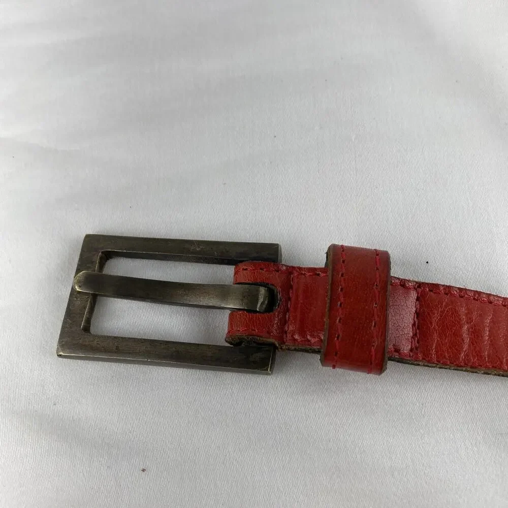 Johnny Farah Womens‎ Skinny Belt M Medium Red Leather Brass Buckle